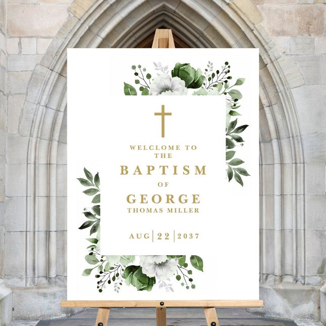 Olive Green Botanical Modern Baptism Welcome Sign (Olive Green Botanical Modern Baptism Welcome Sign)