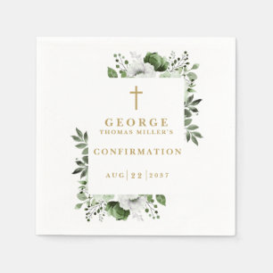 Olive Green Botanical Modern Confirmation Napkins