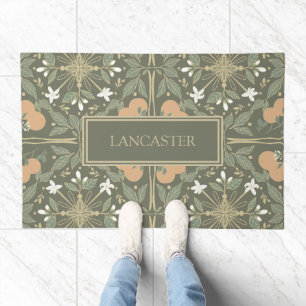Olive Green Botanical Orange Blossoms Pattern Doormat