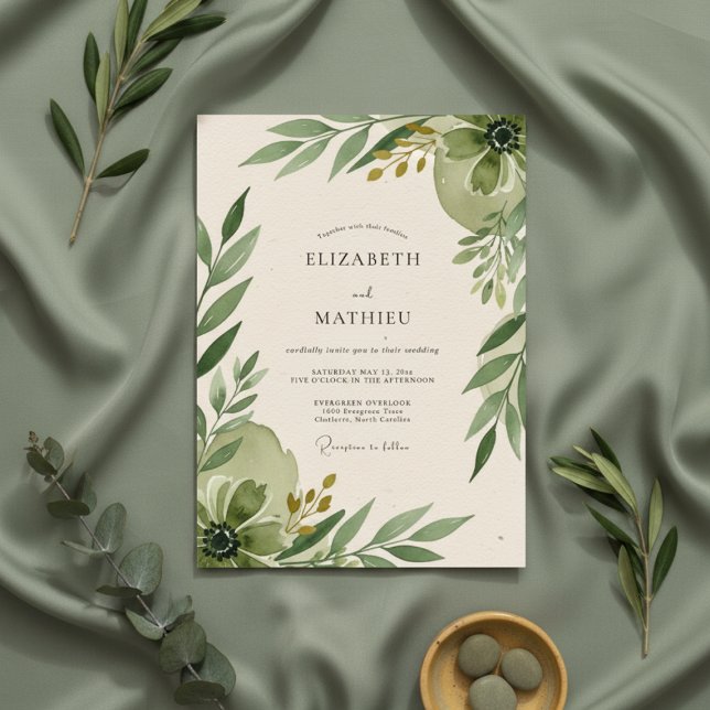 Olive Green Botanical Romance Wedding Invitation (Creator Uploaded)