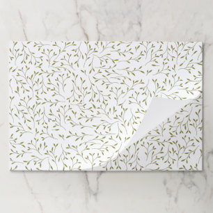Olive Green Botanical Vine Pattern on White Paper Pad