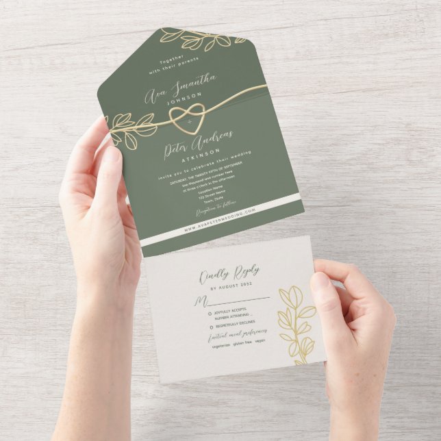 Olive Green Botanical Wedding  All In One Invitation (Tearaway)