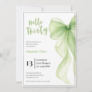 Olive Green Bow 30th Birthday Invitation