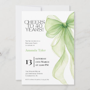 Olive Green Bow 40th Birthday Invitation