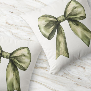 Olive Green Bow Modern Chic Simple Minimal Elegant Throw Pillow