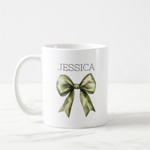 Olive Green Bow Name Modern Rustic Minimalist Coffee Mug
