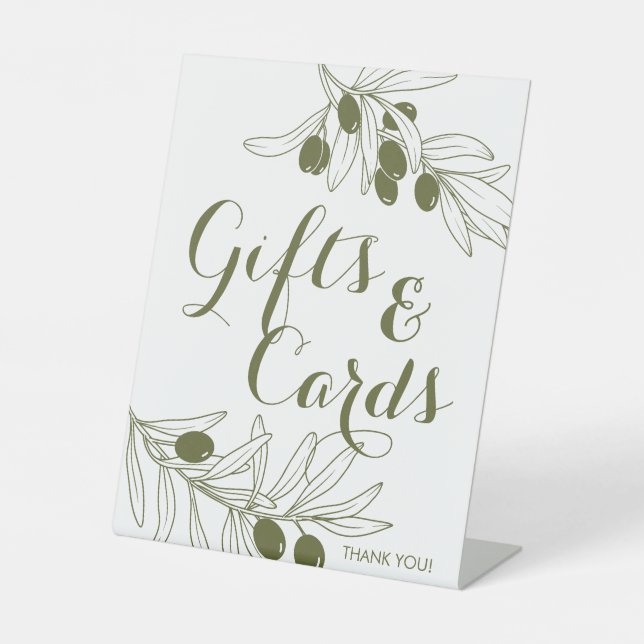 Olive Green Branches Gifts & Cards Pedestal Sign (Front)