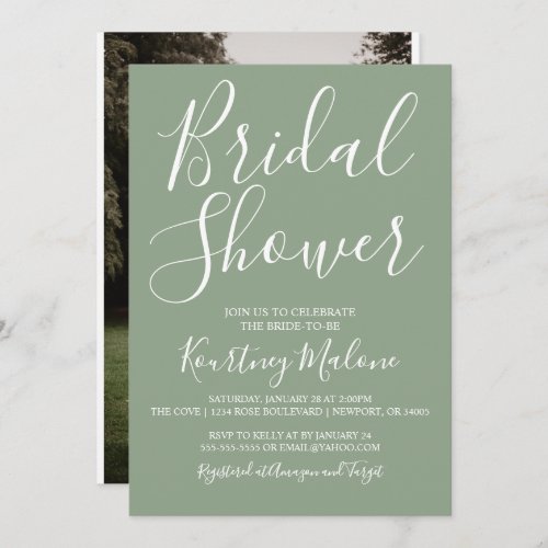 Olive Green Bridal Shower Photo Invitation