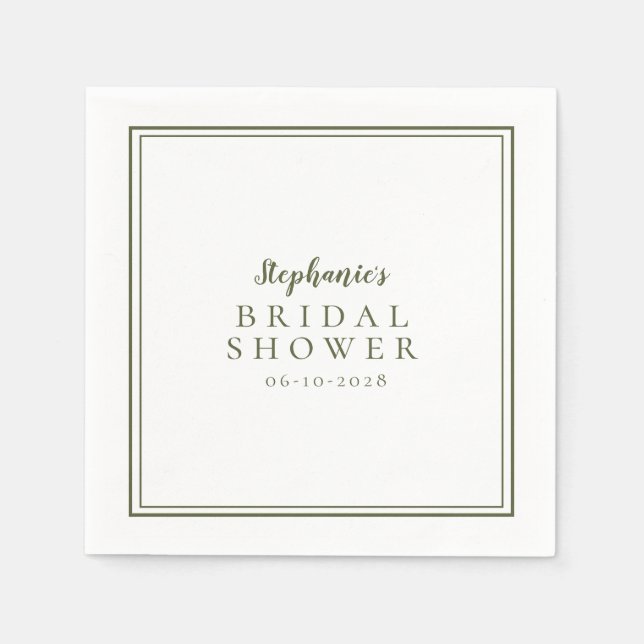 Olive Green Bridal Shower Wedding Simple Modern Napkins (Front)