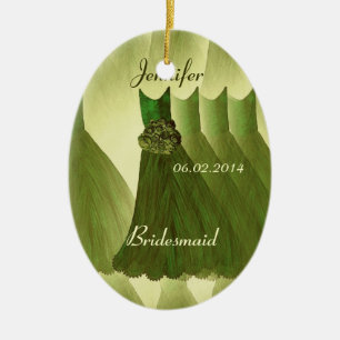 OLIVE GREEN Bridesmaid Thank You Wedding Ceramic Ornament