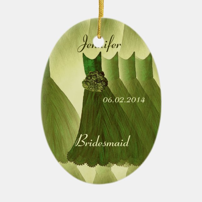 OLIVE GREEN Bridesmaid Thank You Wedding Ceramic Ornament (Front)