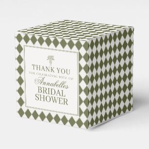 Olive Green Brown Harlequin Checker Bridal Shower Favor Boxes