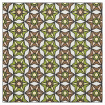 Olive Green, Brown White Geometric Retro Pattern Fabric
