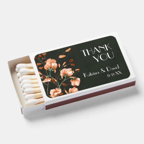 Olive Green Burnt Orange Floral Wedding Favor Matchboxes