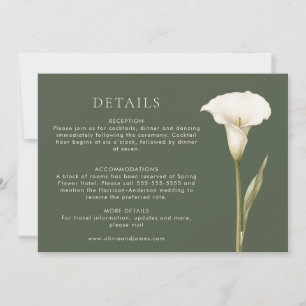 Olive Green Calla Lily Wedding Details Card