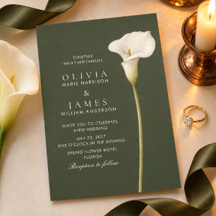 Olive Green Calla Lily Wedding Invitation