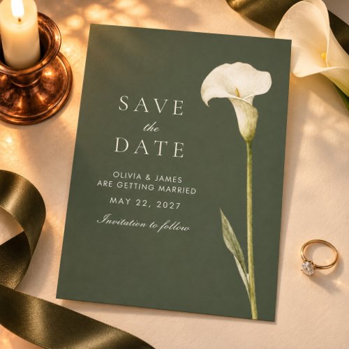 Olive Green Calla Lily Wedding Save the Date