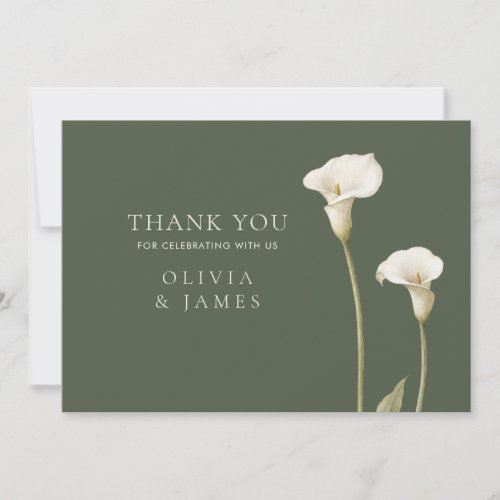 Olive Green Calla Lily Wedding Thank You Card