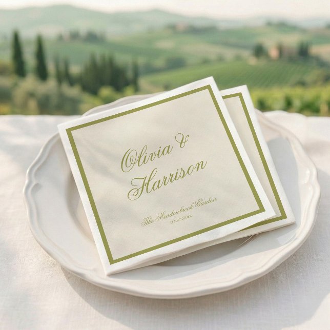 Olive Green Calligraphy Classic Wedding Napkins (Creator Uploaded)