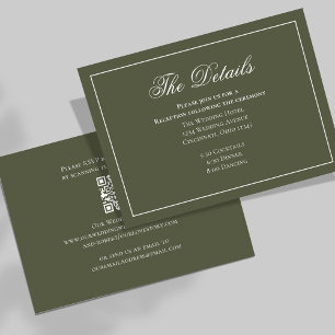 Olive Green Calligraphy Elegant Details RSVP Enclosure Card