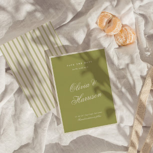 Olive Green Calligraphy Save the Date Card