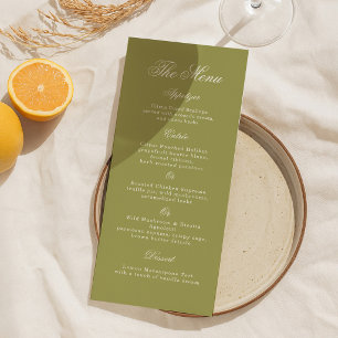 Olive Green Calligraphy Wedding Long Menu Card