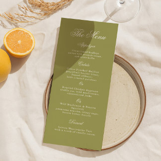 Olive Green Calligraphy Wedding Long Menu Card