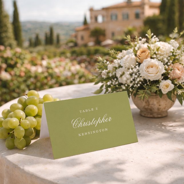 Olive Green Calligraphy Wedding Place Card (Creator Uploaded)