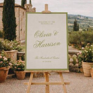 Olive Green Calligraphy Wedding Welcome Foam Board