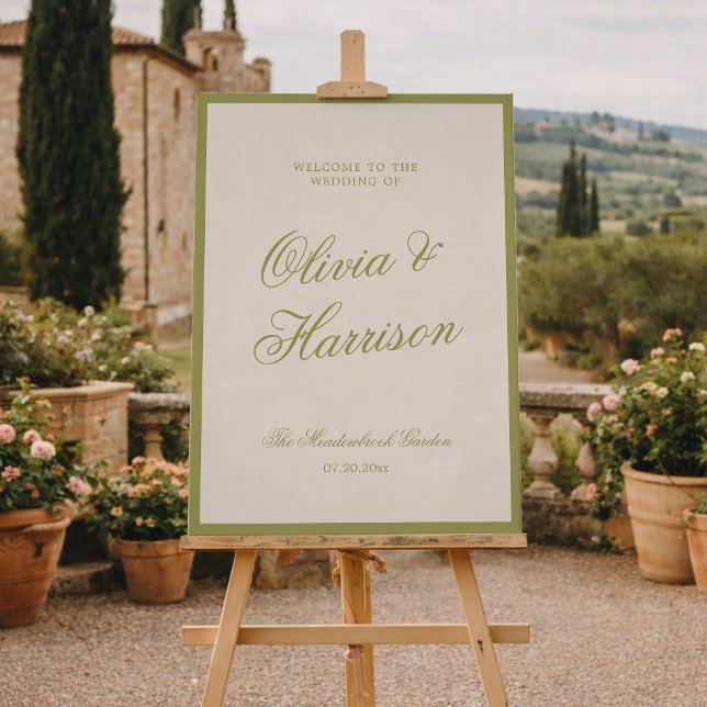 Olive Green Calligraphy Wedding Welcome Foam Board (Creator Uploaded)