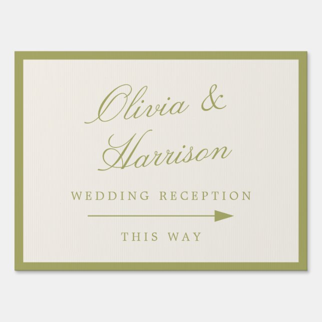 Olive Green Calligraphy Wedding Yard Sign (Front)