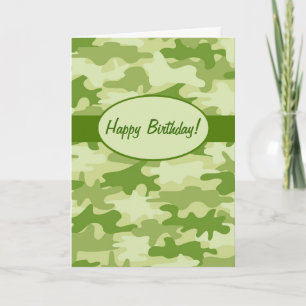 Olive Green Camo Camouflage Happy Birthday Custom Card