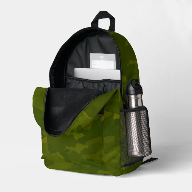 Olive Green Camouflage Pattern Printed Backpack (Back Corner Right (Open))