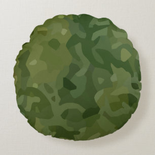 Olive Green Camouflage Pattern Round Pillow