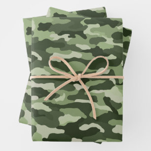 Olive Green Camouflage Wrapping Paper Sheets