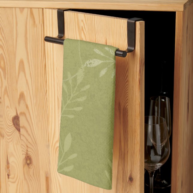 Olive Green Casual or Formal Botanical Kitchen Towel (Thirds Fold)