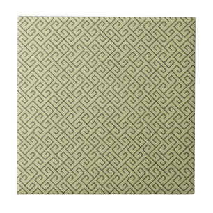 Olive Green Celtic Spiral Right Angle Lines Tile