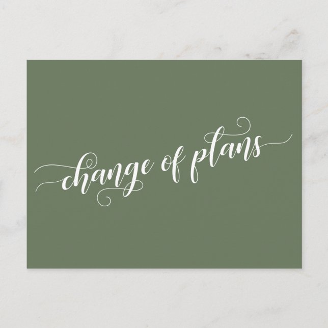 Olive Green Change of Plans Postponed Wedding Postcard (Front)