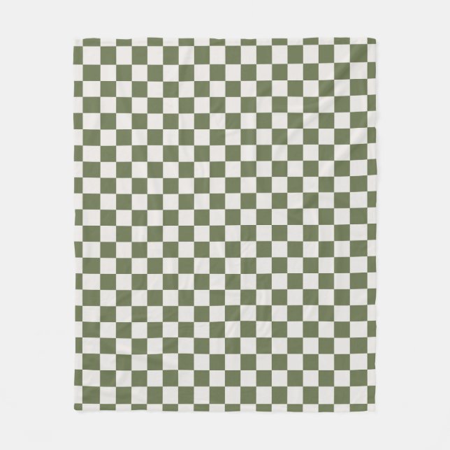 Olive Green Checkered Pattern Checkerboard Check Fleece Blanket (Front)