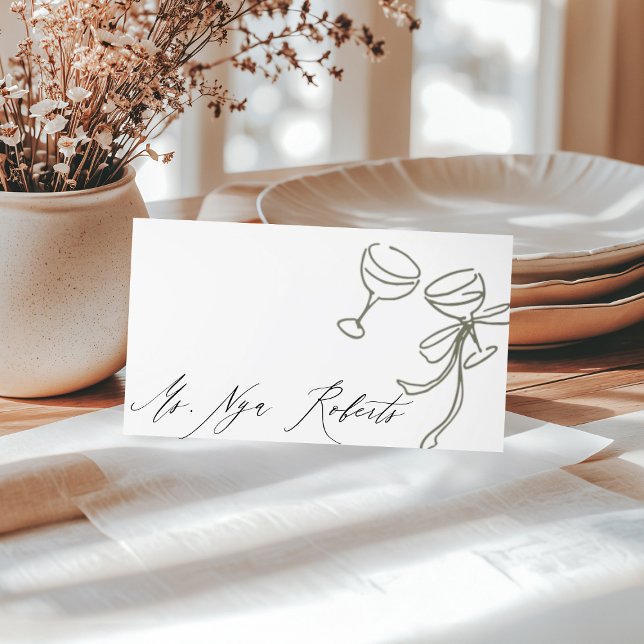 Olive Green Cheers Illustration Wedding Place Card (Creator Uploaded)