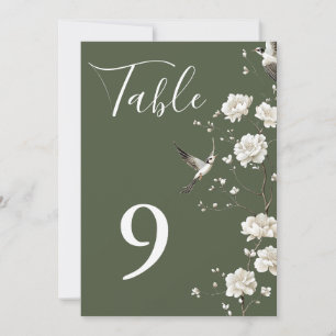 Olive Green Chinoiserie Floral Table Numbers