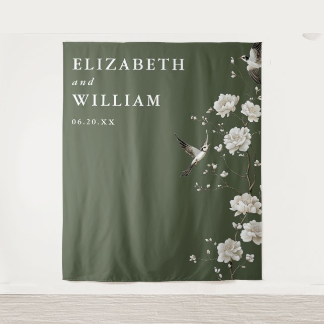 Olive Green Chinoiserie Wedding Photo Backdrop (Front)