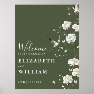 Olive Green Chinoiserie Wedding Welcome Sign