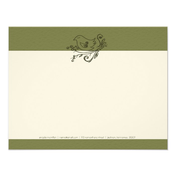 Olive Green Christmas Bird Holiday Note Cards Personalized Invitation