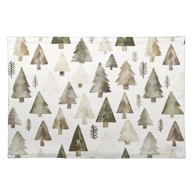 Olive Green Christmas Trees Cloth Placemat (Front)