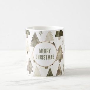 Olive Green Christmas Trees Gold Glitter Circle Coffee Mug