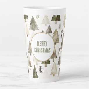 Olive Green Christmas Trees Gold Glitter Circle Latte Mug