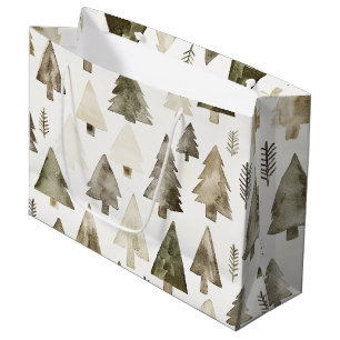 Olive Green Christmas Trees Large Gift Bag