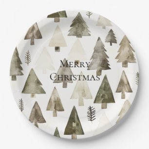Olive Green Christmas Trees Paper Plates