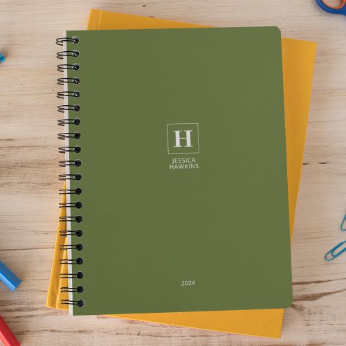 Olive Green Classic Monogram Personal 2024 Weekly Planner